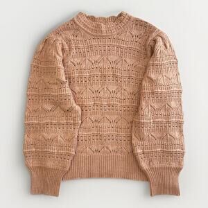 Design History Art Deco Chunky Knit Sz L Beige Cottage Boho Cozy Coastal Neutral